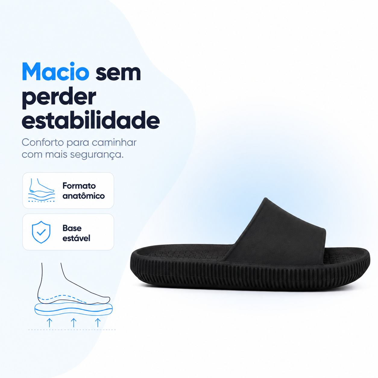 Chinelo slide ortopédico Nuvem da Passato, unissex, com palmilha anatômica, leve e antiderrapante, ideal para conforto diário.