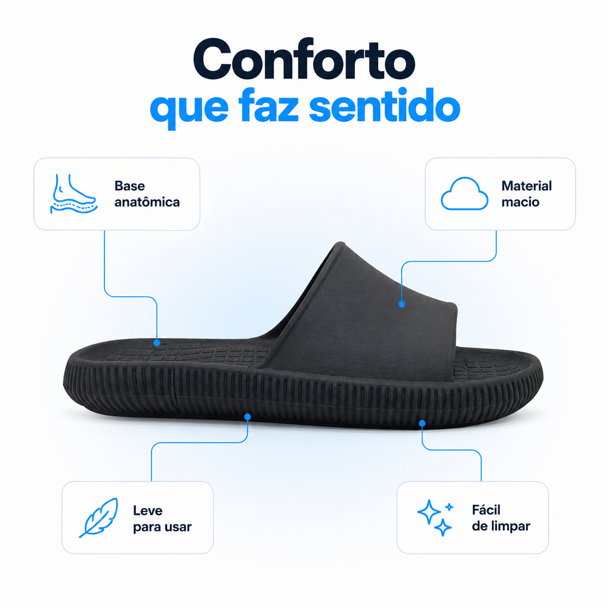 Chinelo slide ortopédico Nuvem da Passato, unissex com palmilha anatômica, leve e antiderrapante, ideal para conforto e suporte.