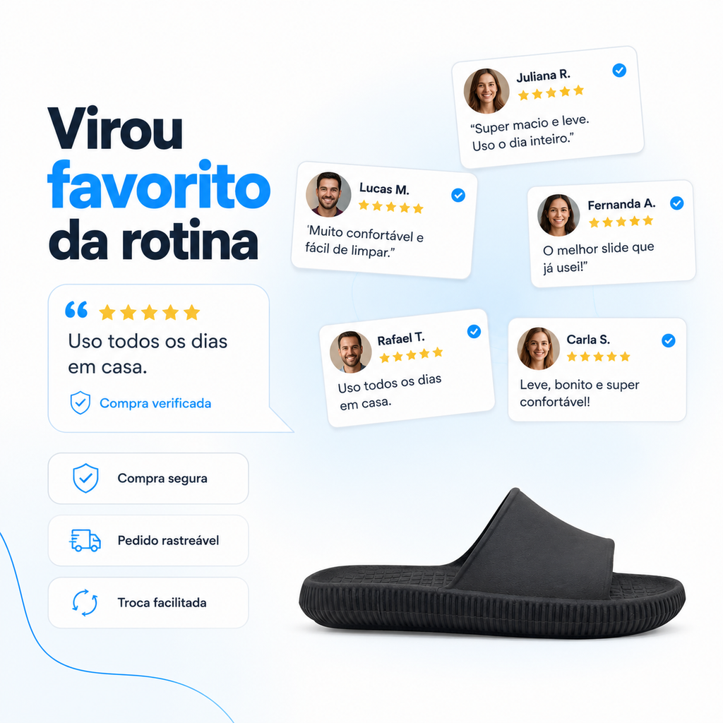 Chinelo slide ortopédico Nuvem Passato com palmilha anatômica, leve e antiderrapante, unissex, confortável para o uso diário