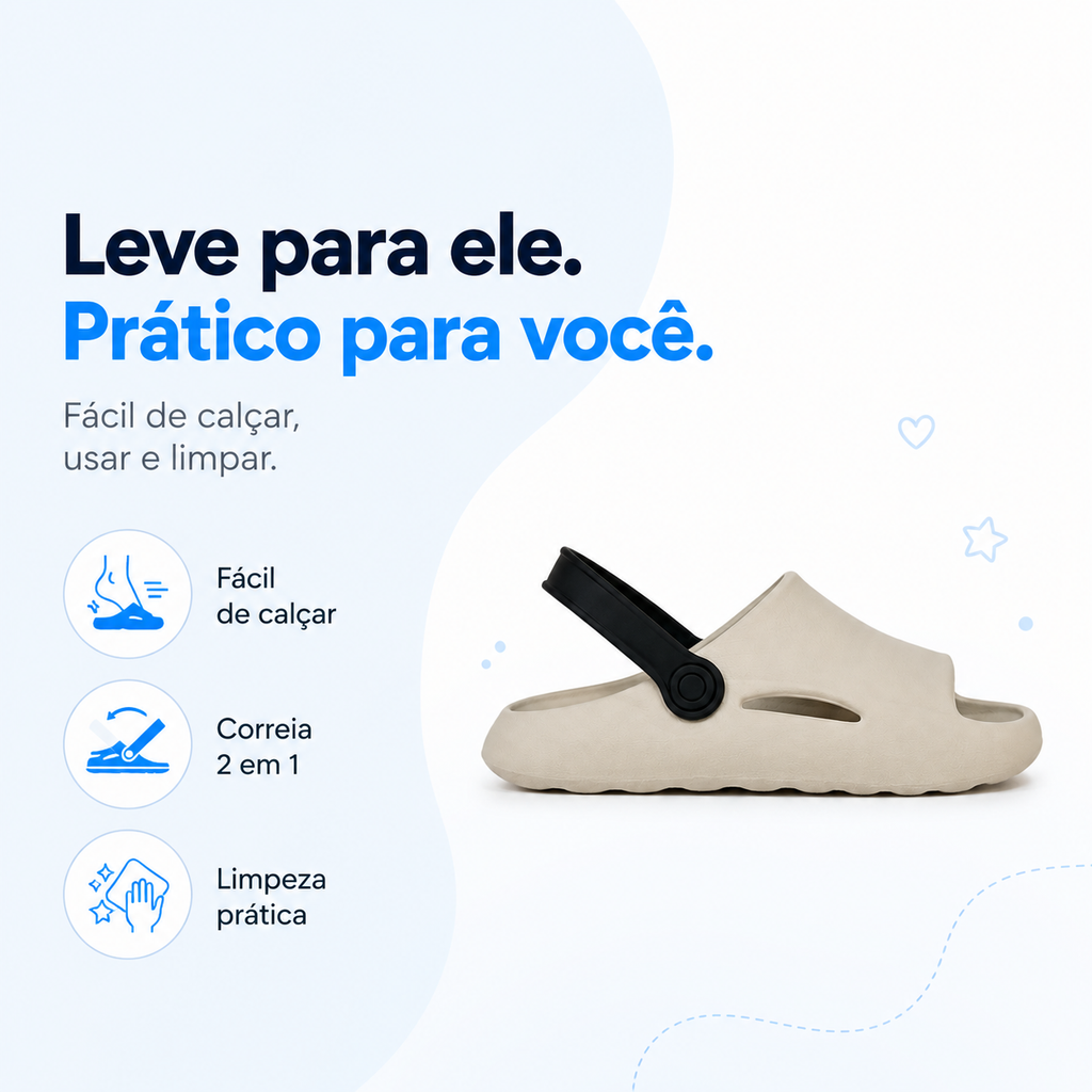 Chinelo infantil menino Passato 2 em 1 com correia, leve, antiderrapante e confortável para uso diário.