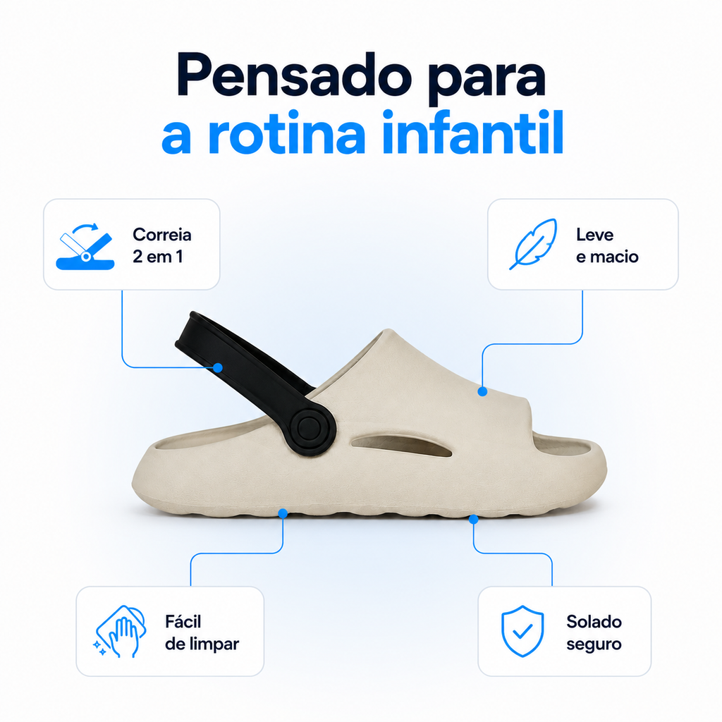 Chinelo infantil Nuvem Meninos 2 em 1 Passato com correia, leve, antiderrapante e confortável para crianças.