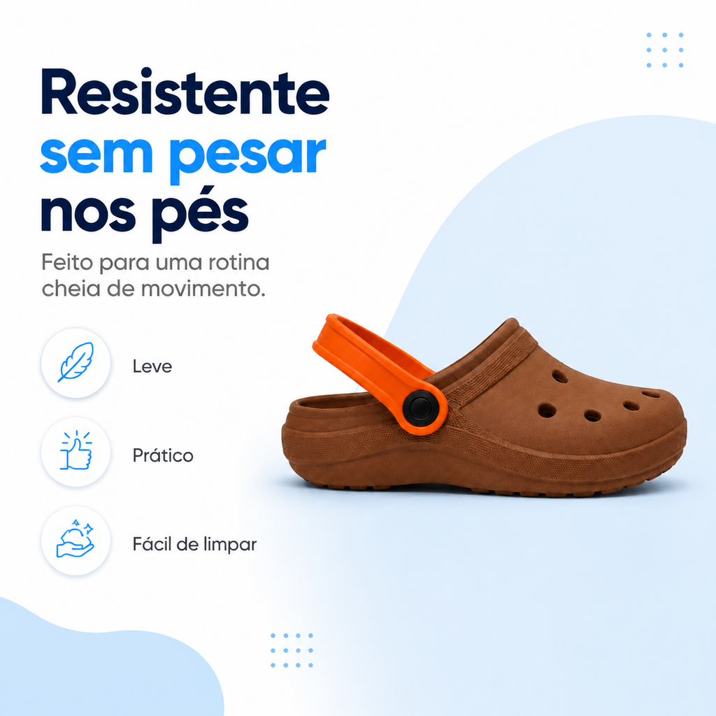 Babuche infantil para meninos da Passato, 2 em 1, leve, antiderrapante, com correia ajustável e design injetado resistente.