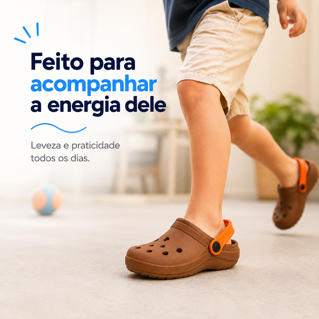 Babuche infantil para meninos Passato 2 em 1, injetado, leve, antiderrapante e resistente, com correia ajustável.