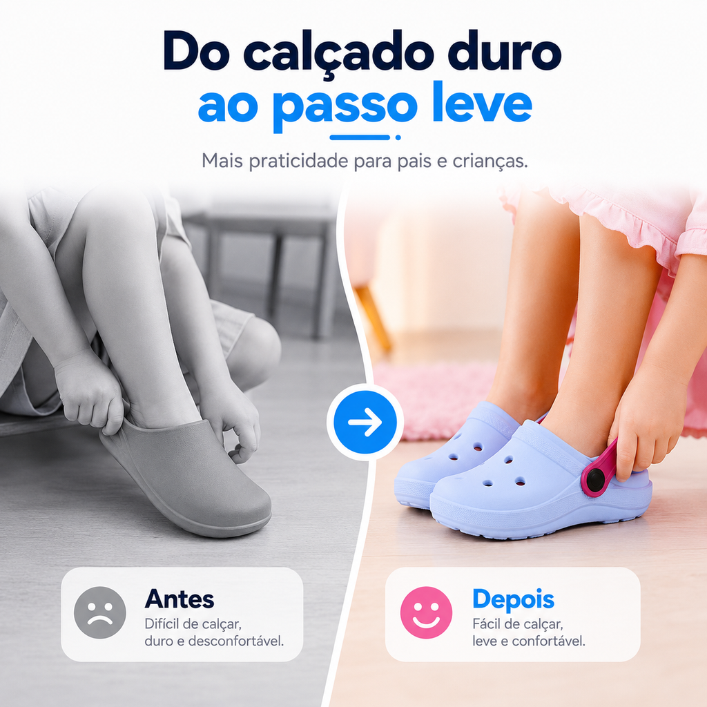 Babuche infantil feminino 2 em 1 Passato, injetado, leve, confortável e antiderrapante, com correia ajustável.