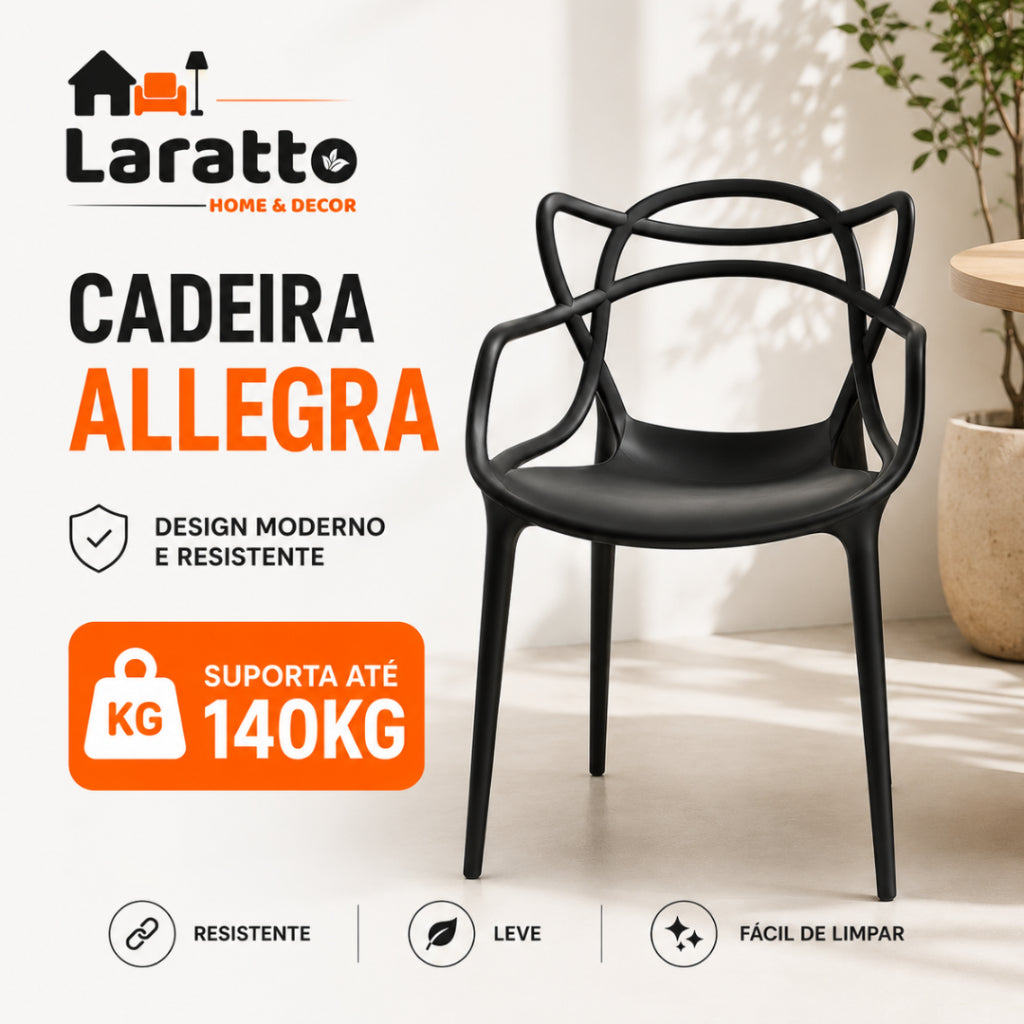 Conjunto de 4 cadeiras empilháveis Allegra da LARATTO Home & Decor, reforçadas para cozinha, sala de jantar ou restaurante.