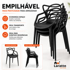 Conjunto de 4 cadeiras empilháveis Allegra da LARATTO Home & Decor, reforçadas para cozinha, sala de jantar ou restaurante.