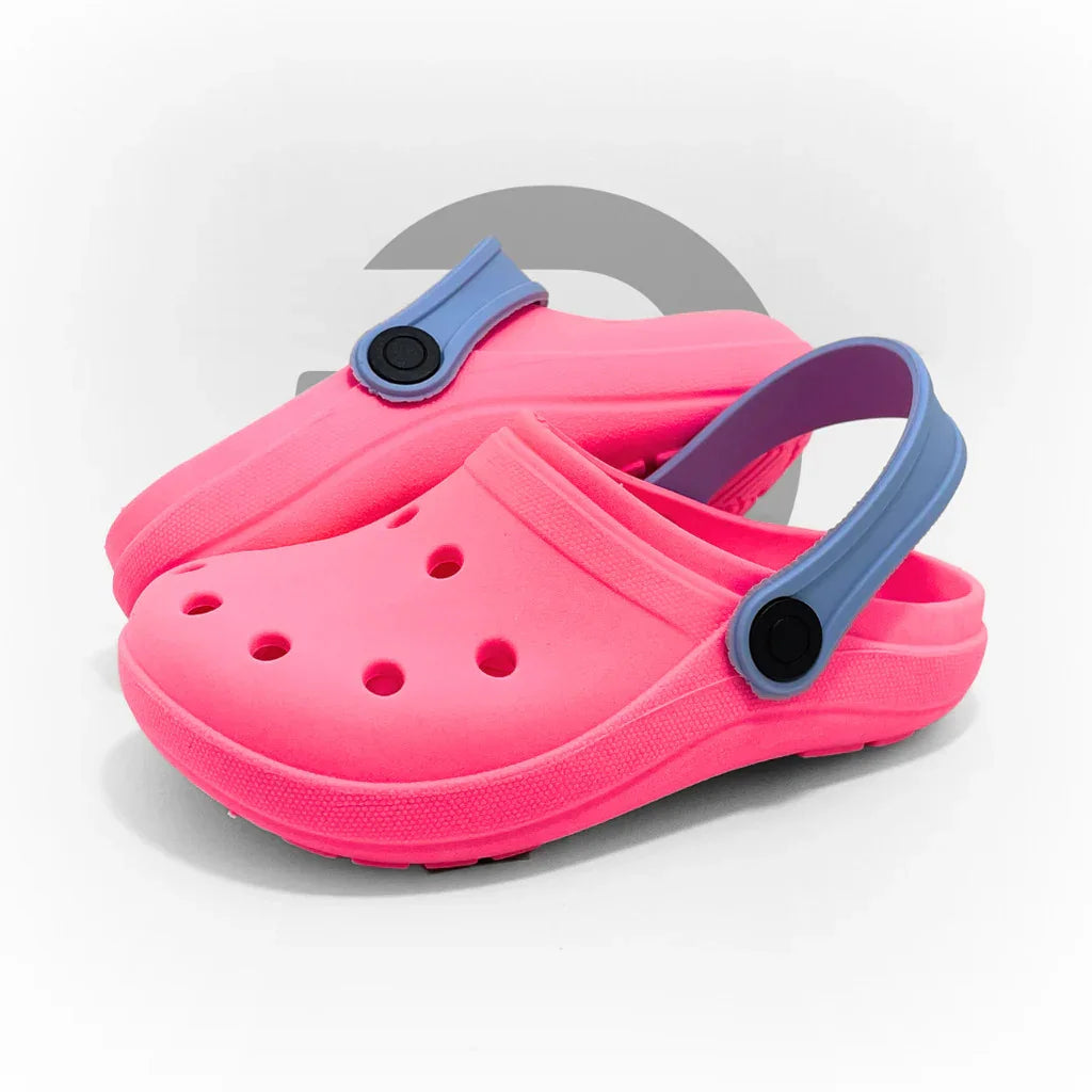 Chinelo rosa infantil com detalhe azul, leve e confortável para crianças